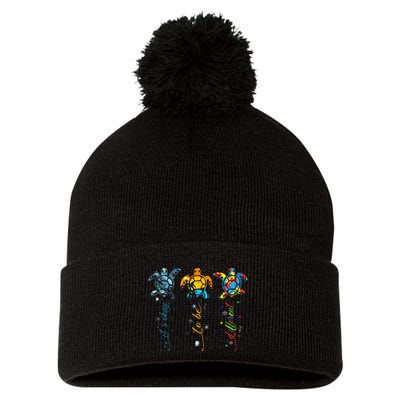 Autism Awareness Its Ok To Be Different Sea Turtle Planet Pom Pom 12in Knit Beanie