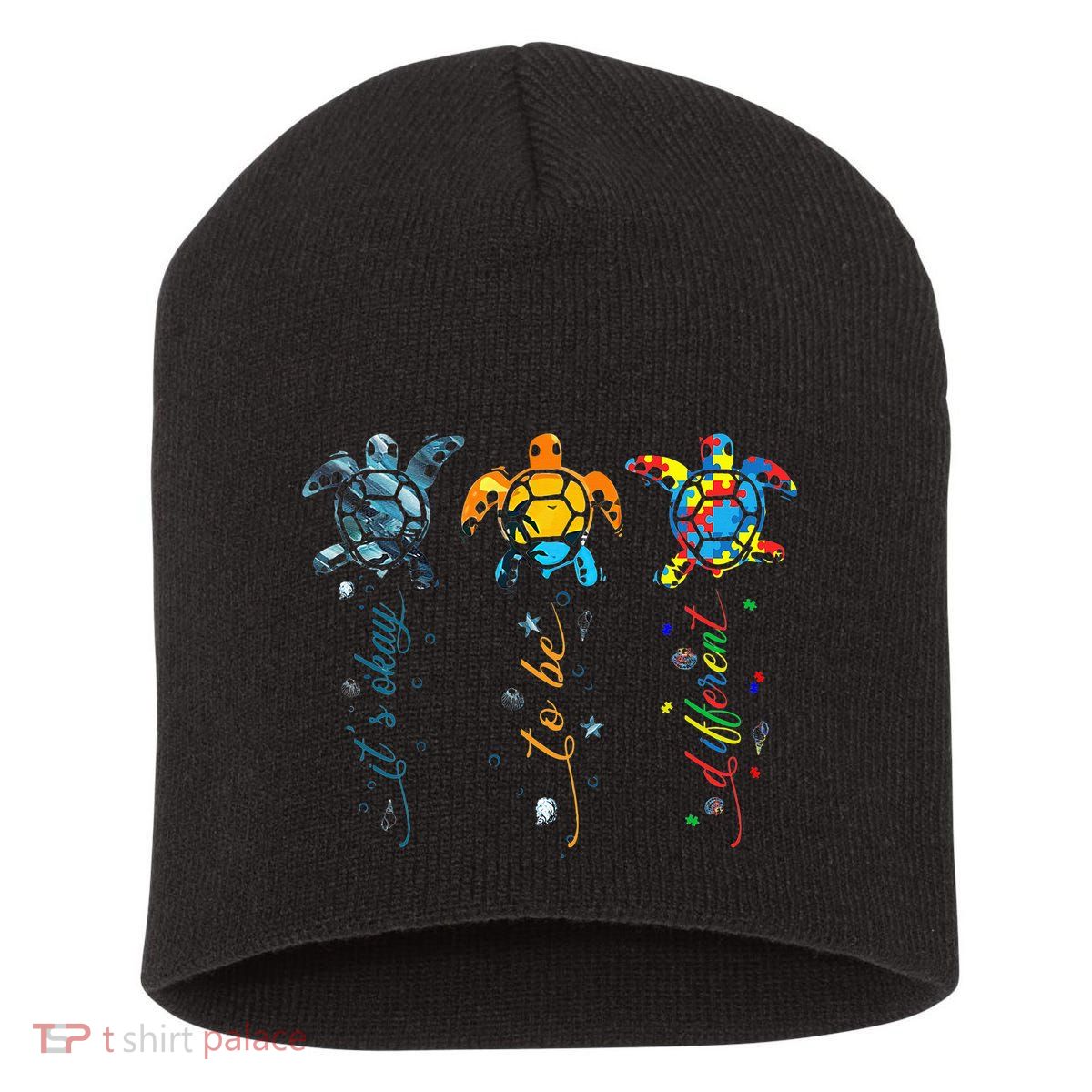 Autism Awareness Its Ok To Be Different Sea Turtle Planet Short Acrylic Beanie