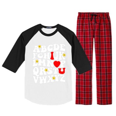 Alphabet ABC I Love You Funny Valentines Day Heart Raglan Sleeve Pajama Set