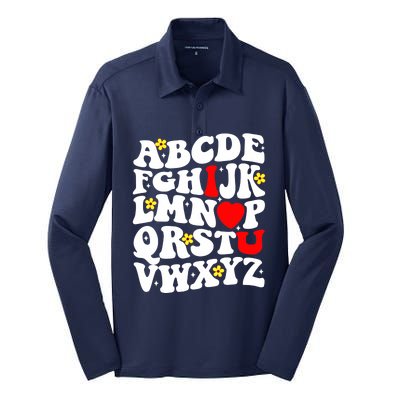 Alphabet ABC I Love You Funny Valentines Day Heart Silk Touch Performance Long Sleeve Polo