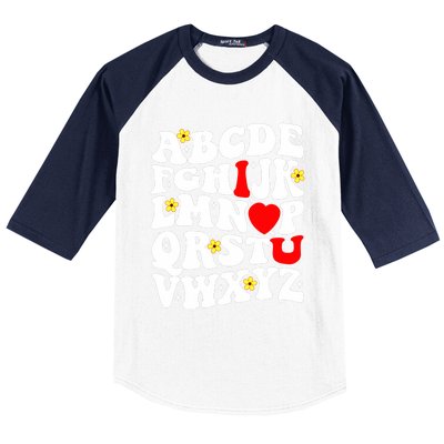 Alphabet ABC I Love You Funny Valentines Day Heart Baseball Sleeve Shirt