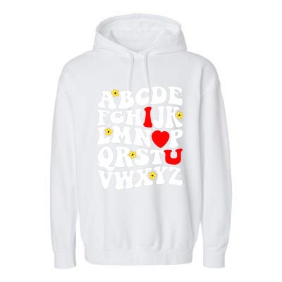 Alphabet ABC I Love You Funny Valentines Day Heart Garment-Dyed Fleece Hoodie