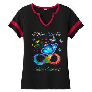 Autism Awareness I Wear Blue For Autism Family Support Ladies Halftime Notch Neck Tee