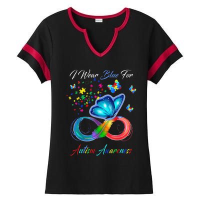 Autism Awareness I Wear Blue For Autism Family Support Ladies Halftime Notch Neck Tee