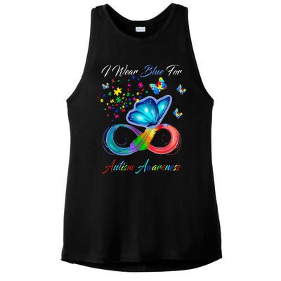 Autism Awareness I Wear Blue For Autism Family Support Ladies PosiCharge Tri-Blend Wicking Tank