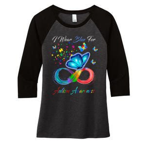 Autism Awareness I Wear Blue For Autism Family Support Women's Tri-Blend 3/4-Sleeve Raglan Shirt