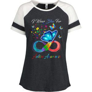 Autism Awareness I Wear Blue For Autism Family Support Enza Ladies Jersey Colorblock Tee