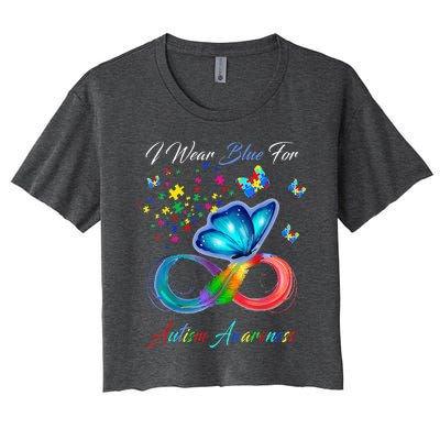 Autism Awareness I Wear Blue For Autism Family Support Women's Crop Top Tee