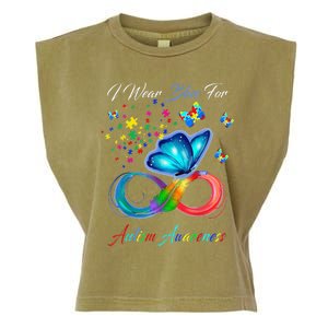 Autism Awareness I Wear Blue For Autism Family Support Garment-Dyed Women's Muscle Tee