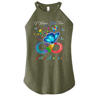 Autism Awareness I Wear Blue For Autism Family Support Women's Perfect Tri Rocker Tank