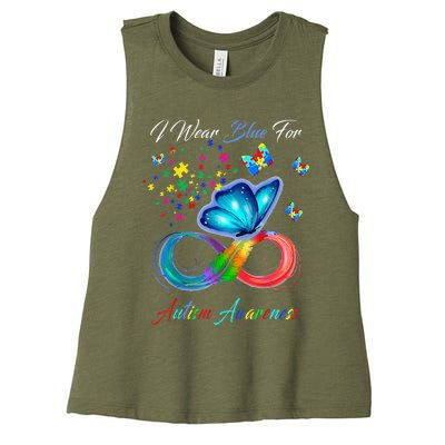 Autism Awareness I Wear Blue For Autism Family Support Women's Racerback Cropped Tank