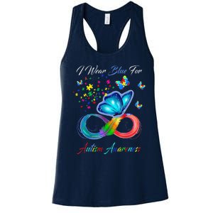 Autism Awareness I Wear Blue For Autism Family Support Women's Racerback Tank