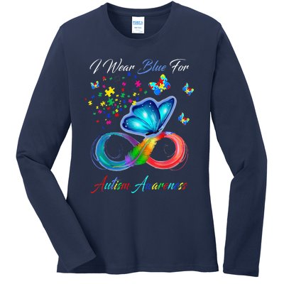 Autism Awareness I Wear Blue For Autism Family Support Ladies Long Sleeve Shirt