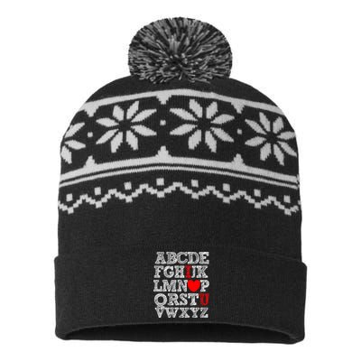 Alphabet ABC I Love You Valentines Day I Heart You USA-Made Snowflake Beanie