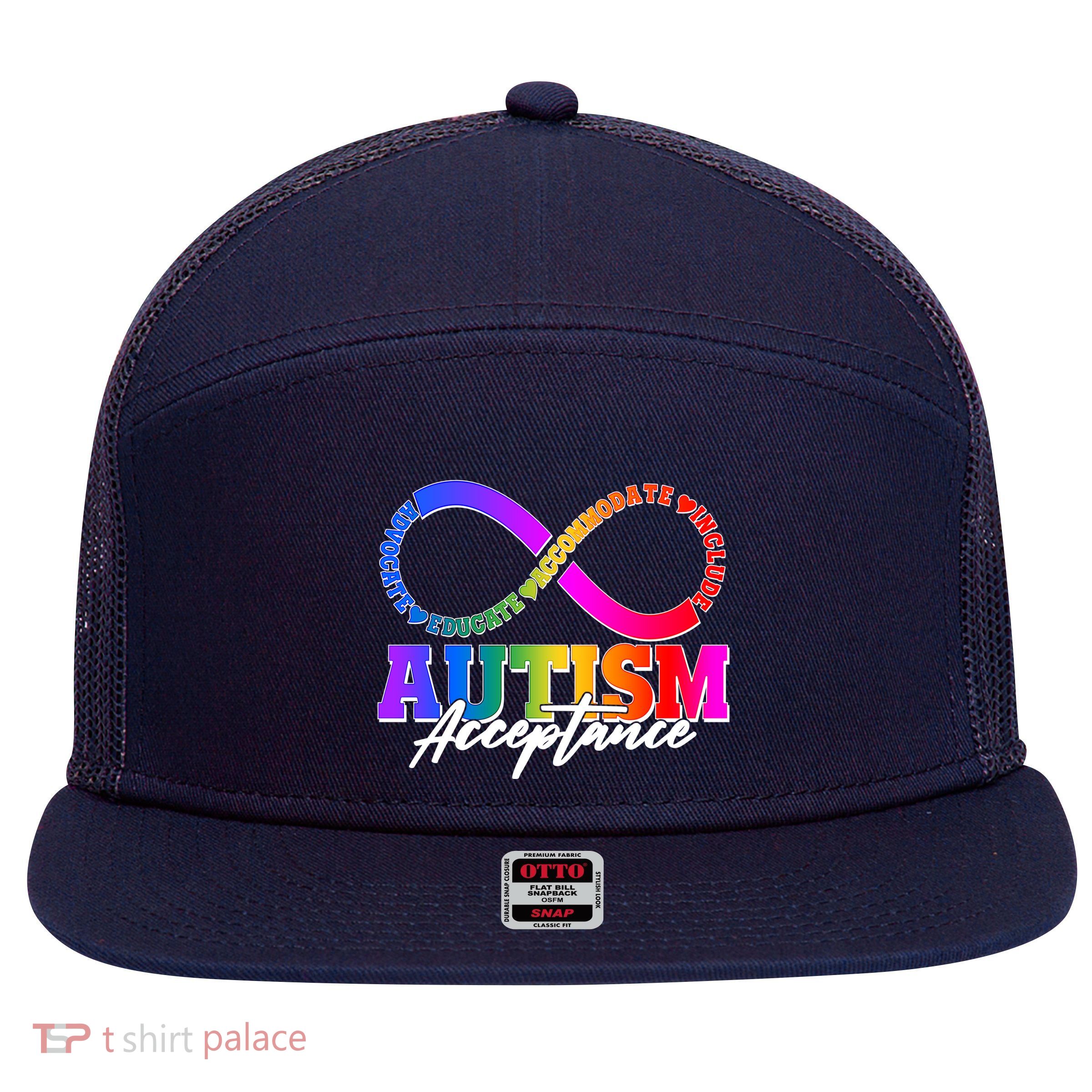 Autism Acceptance Infinity Symbol 7 Panel Mesh Trucker Snapback Hat