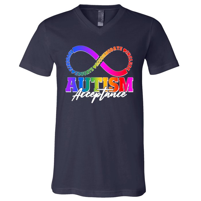 Autism Acceptance Infinity Symbol V-Neck T-Shirt