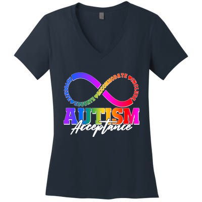 Autism Acceptance Infinity Symbol Women's V-Neck T-Shirt
