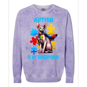 Autism Awareness Is My Superpower Cat Gift Colorblast Crewneck Sweatshirt