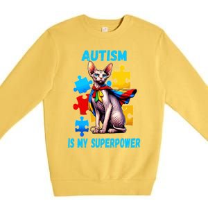 Autism Awareness Is My Superpower Cat Gift Premium Crewneck Sweatshirt