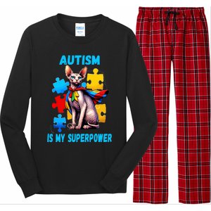 Autism Awareness Is My Superpower Cat Gift Long Sleeve Pajama Set