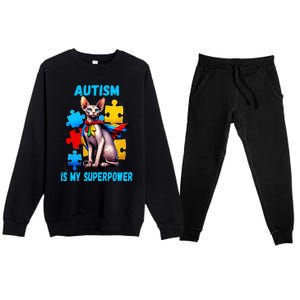 Autism Awareness Is My Superpower Cat Gift Premium Crewneck Sweatsuit Set