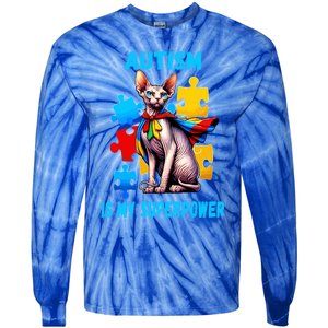 Autism Awareness Is My Superpower Cat Gift Tie-Dye Long Sleeve Shirt