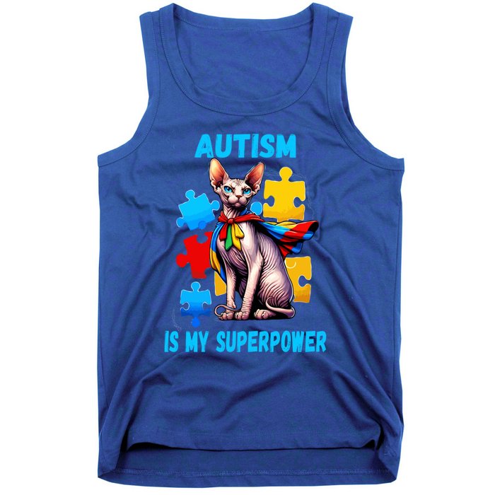 Autism Awareness Is My Superpower Cat Gift Tank Top