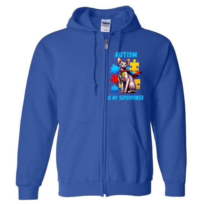 Autism Awareness Is My Superpower Cat Gift Full Zip Hoodie