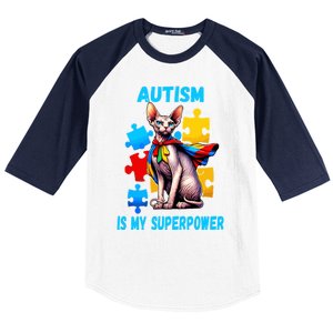 Autism Awareness Is My Superpower Cat Gift Baseball Sleeve Shirt