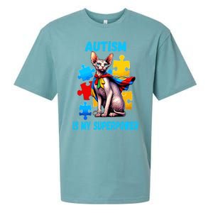 Autism Awareness Is My Superpower Cat Gift Sueded Cloud Jersey T-Shirt