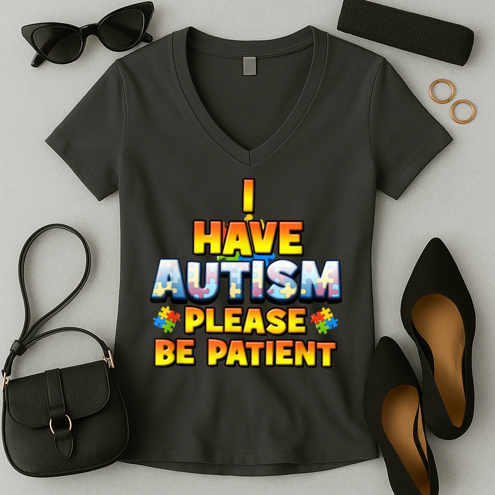 Autism Awareness I Have Autism Please Be Patient Women's V-Neck T-Shirt