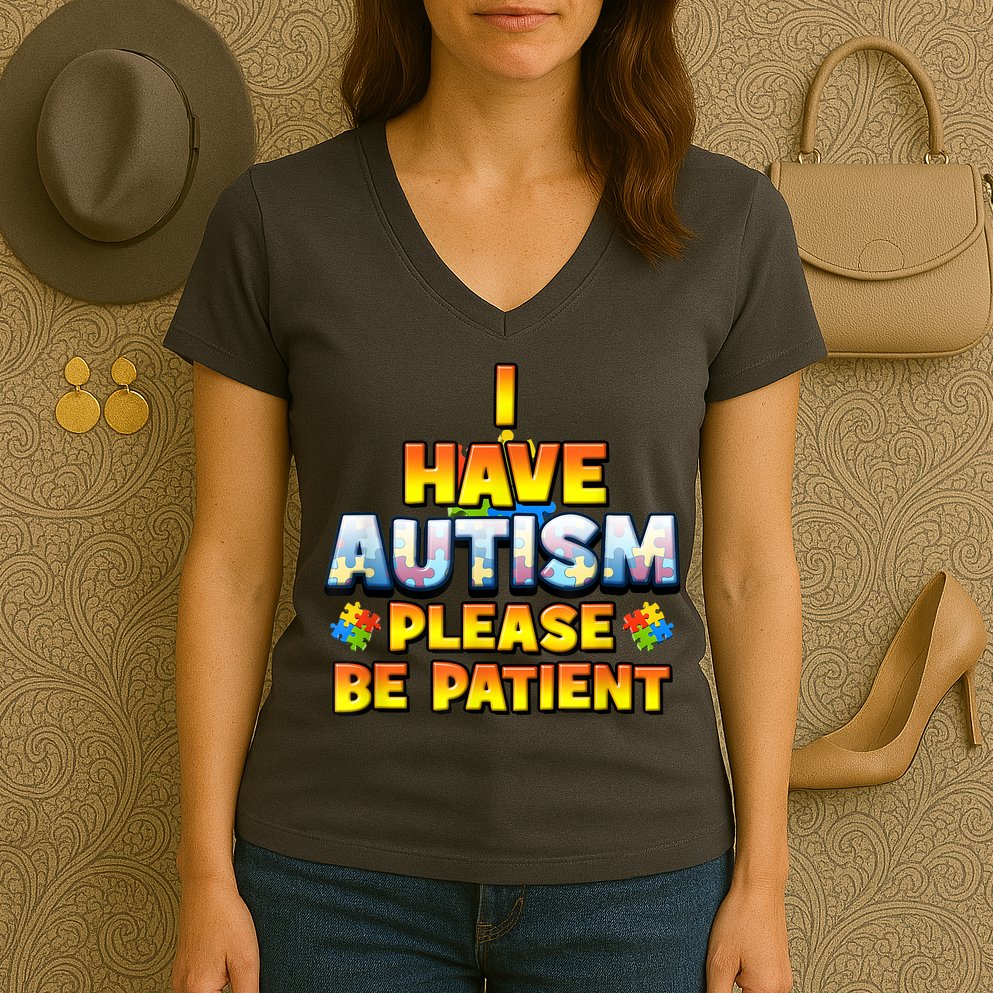 Autism Awareness I Have Autism Please Be Patient Women's V-Neck T-Shirt