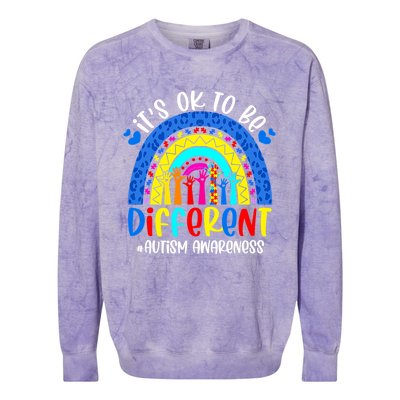 Autism Awareness ItS Ok To Be Different Leopard Rainbow Meaningful Gift Colorblast Crewneck Sweatshirt