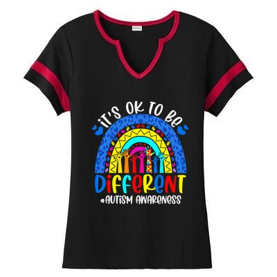 Autism Awareness ItS Ok To Be Different Leopard Rainbow Meaningful Gift Ladies Halftime Notch Neck Tee