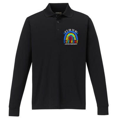 Autism Awareness ItS Ok To Be Different Leopard Rainbow Meaningful Gift Performance Long Sleeve Polo