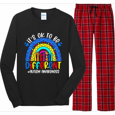 Autism Awareness ItS Ok To Be Different Leopard Rainbow Meaningful Gift Long Sleeve Pajama Set