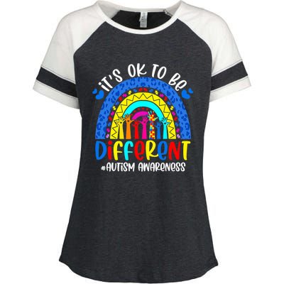 Autism Awareness ItS Ok To Be Different Leopard Rainbow Meaningful Gift Enza Ladies Jersey Colorblock Tee