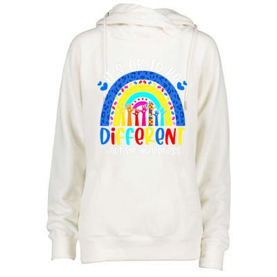 Autism Awareness ItS Ok To Be Different Leopard Rainbow Meaningful Gift Womens Funnel Neck Pullover Hood