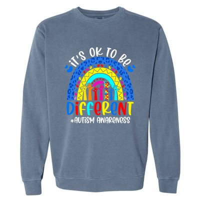 Autism Awareness ItS Ok To Be Different Leopard Rainbow Meaningful Gift Garment-Dyed Sweatshirt