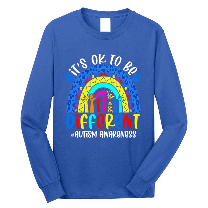 Autism Awareness ItS Ok To Be Different Leopard Rainbow Meaningful Gift Long Sleeve Shirt