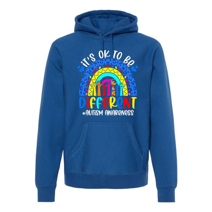 Autism Awareness ItS Ok To Be Different Leopard Rainbow Meaningful Gift Premium Hoodie