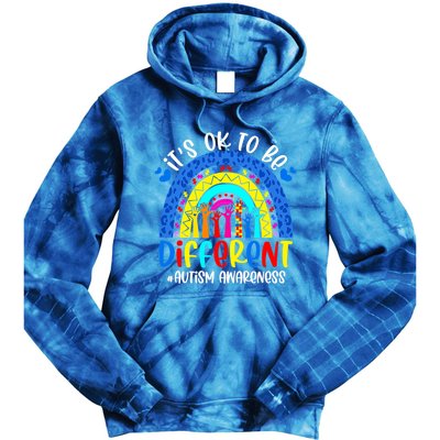 Autism Awareness ItS Ok To Be Different Leopard Rainbow Meaningful Gift Tie Dye Hoodie