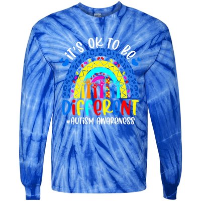 Autism Awareness ItS Ok To Be Different Leopard Rainbow Meaningful Gift Tie-Dye Long Sleeve Shirt