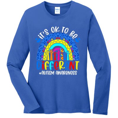 Autism Awareness ItS Ok To Be Different Leopard Rainbow Meaningful Gift Ladies Long Sleeve Shirt