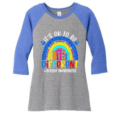 Autism Awareness ItS Ok To Be Different Leopard Rainbow Meaningful Gift Women's Tri-Blend 3/4-Sleeve Raglan Shirt