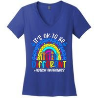 Autism Awareness ItS Ok To Be Different Leopard Rainbow Meaningful Gift Women's V-Neck T-Shirt