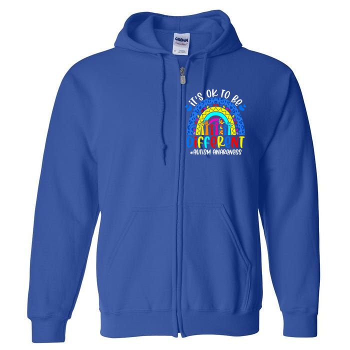 Autism Awareness ItS Ok To Be Different Leopard Rainbow Meaningful Gift Full Zip Hoodie