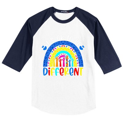 Autism Awareness ItS Ok To Be Different Leopard Rainbow Meaningful Gift Baseball Sleeve Shirt