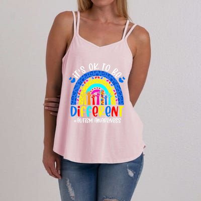 Autism Awareness ItS Ok To Be Different Leopard Rainbow Meaningful Gift Women's Strappy Tank