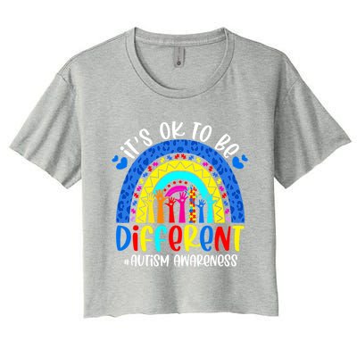 Autism Awareness ItS Ok To Be Different Leopard Rainbow Meaningful Gift Women's Crop Top Tee